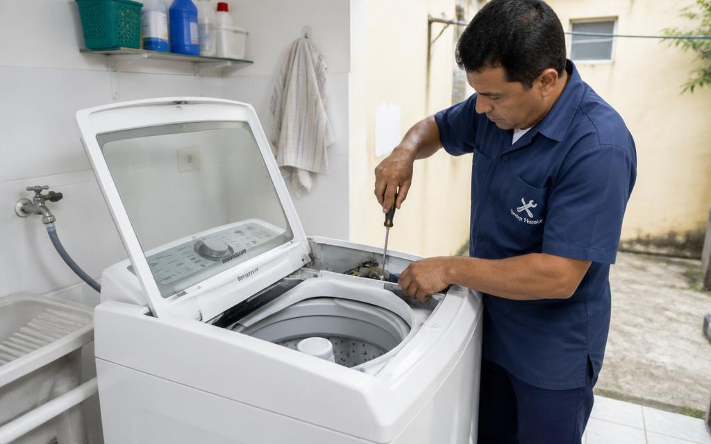 Técnico da Reparo Local fazendo conserto de lavadora de roupas em Sorocaba e região